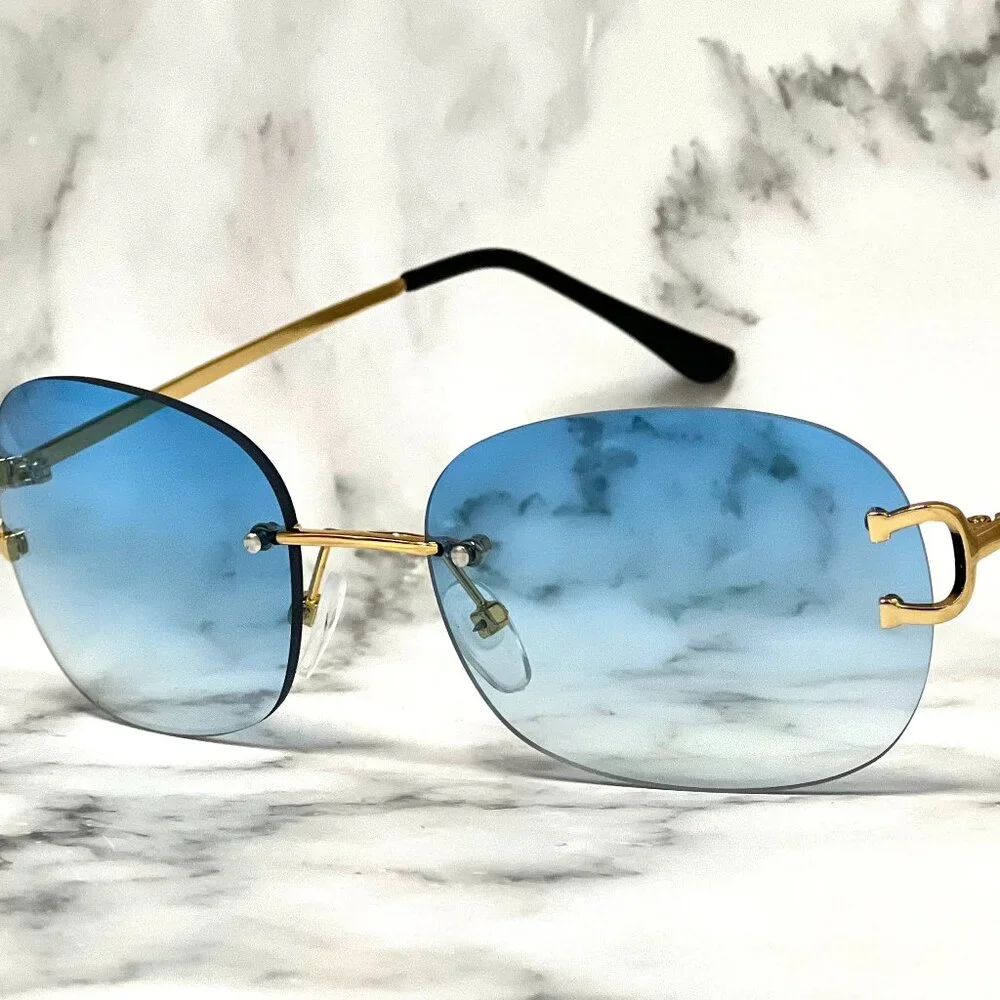 Men Sunglasses‎ Hip Hop Gold Blue Lens Fashion Retro Classic Shades Quevo Lentes
